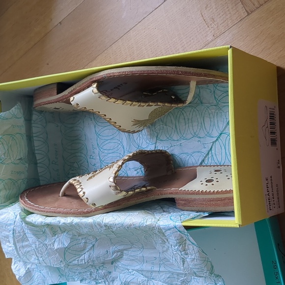 Exclusive Pineapple Sandal in Bone and Gold by Jack Rogers Sz 8 Original Box - Picture 6 of 6